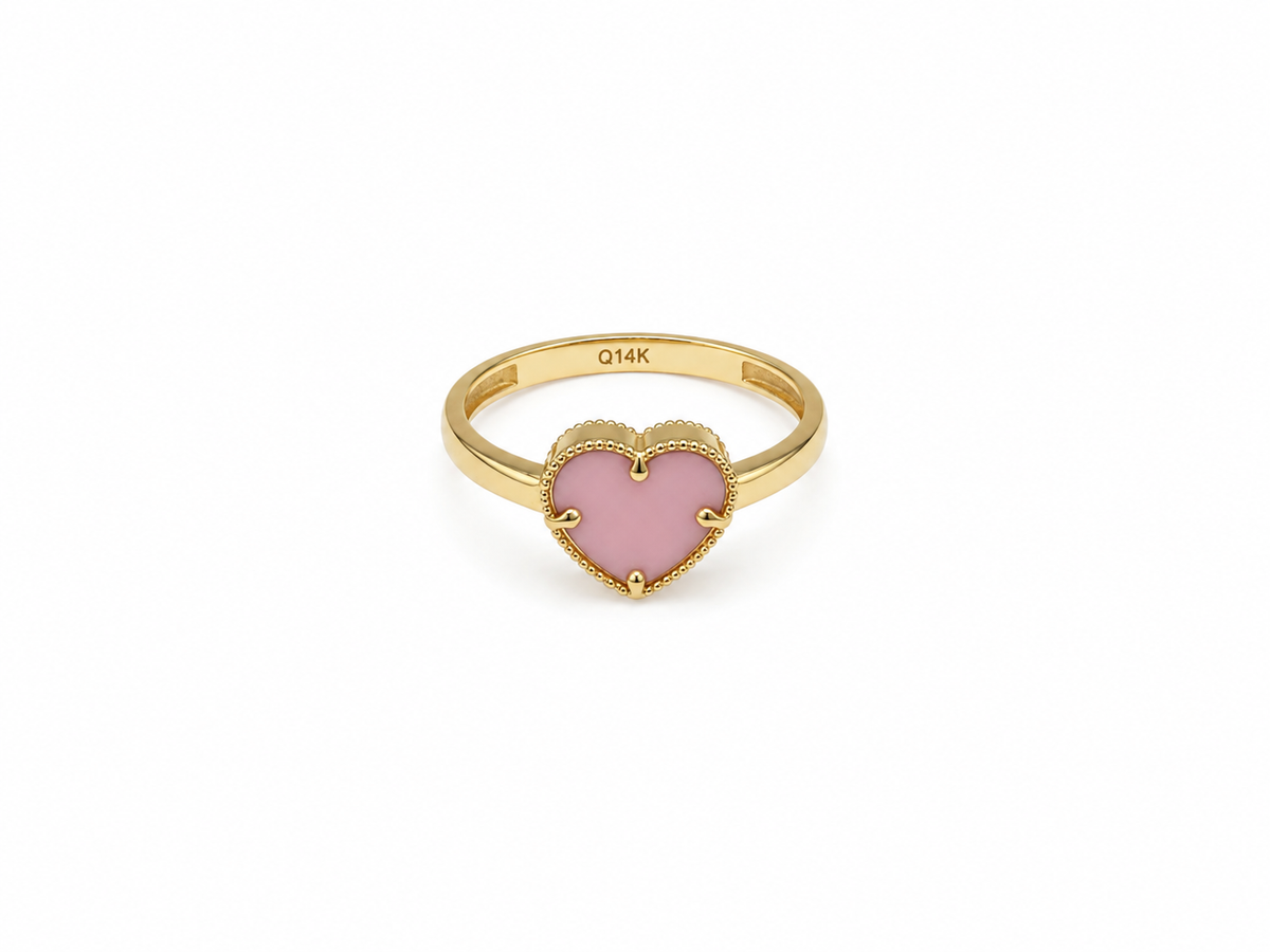 Anillo corazón rosa 14k