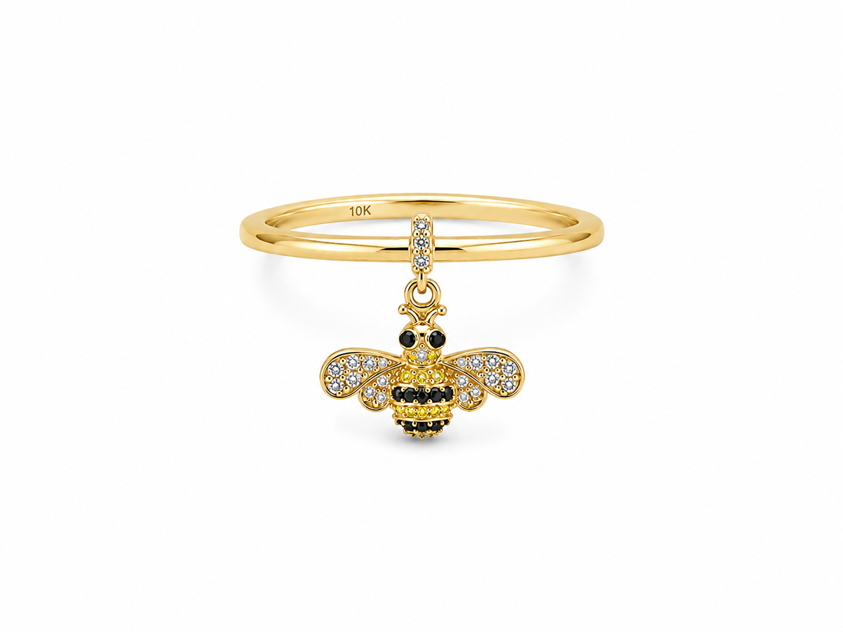 Anillo con colgante abeja 10k