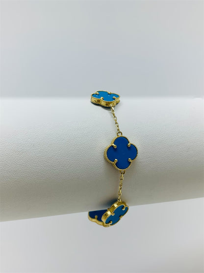 Pulsera 5 flores azules 14k