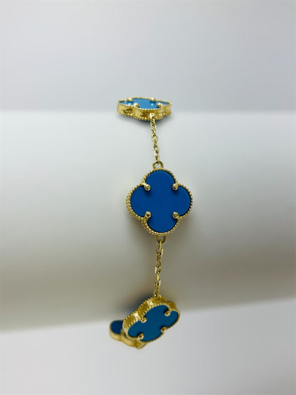 Pulsera 5 flores azules 14k