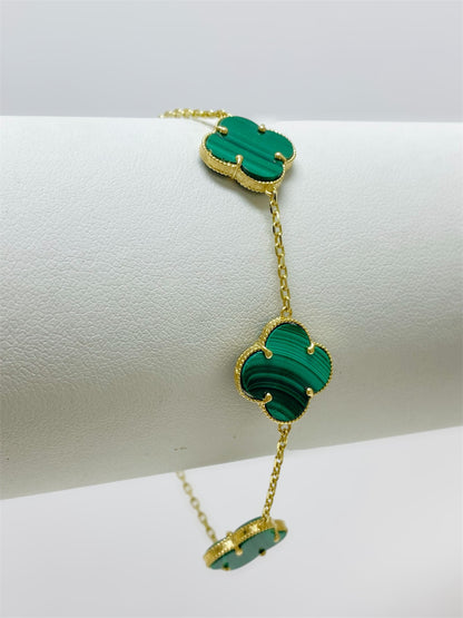 Pulsera 3 flores verdes 14k