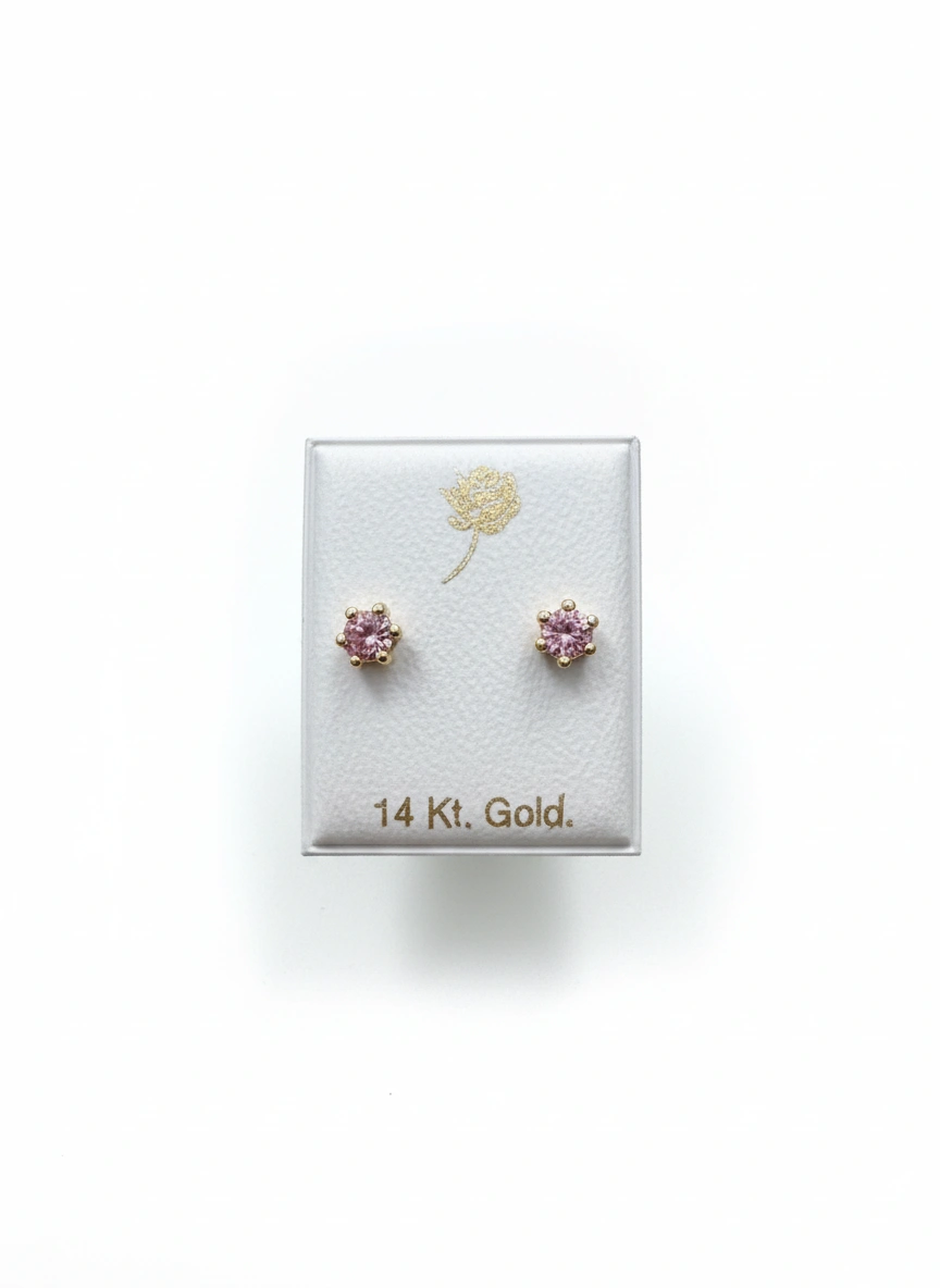 Aretes de piedra rosada 14K