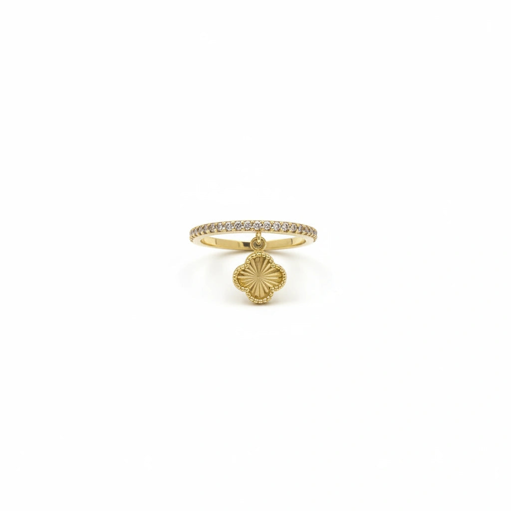 Anillo de banda flor mediana colgante 10k