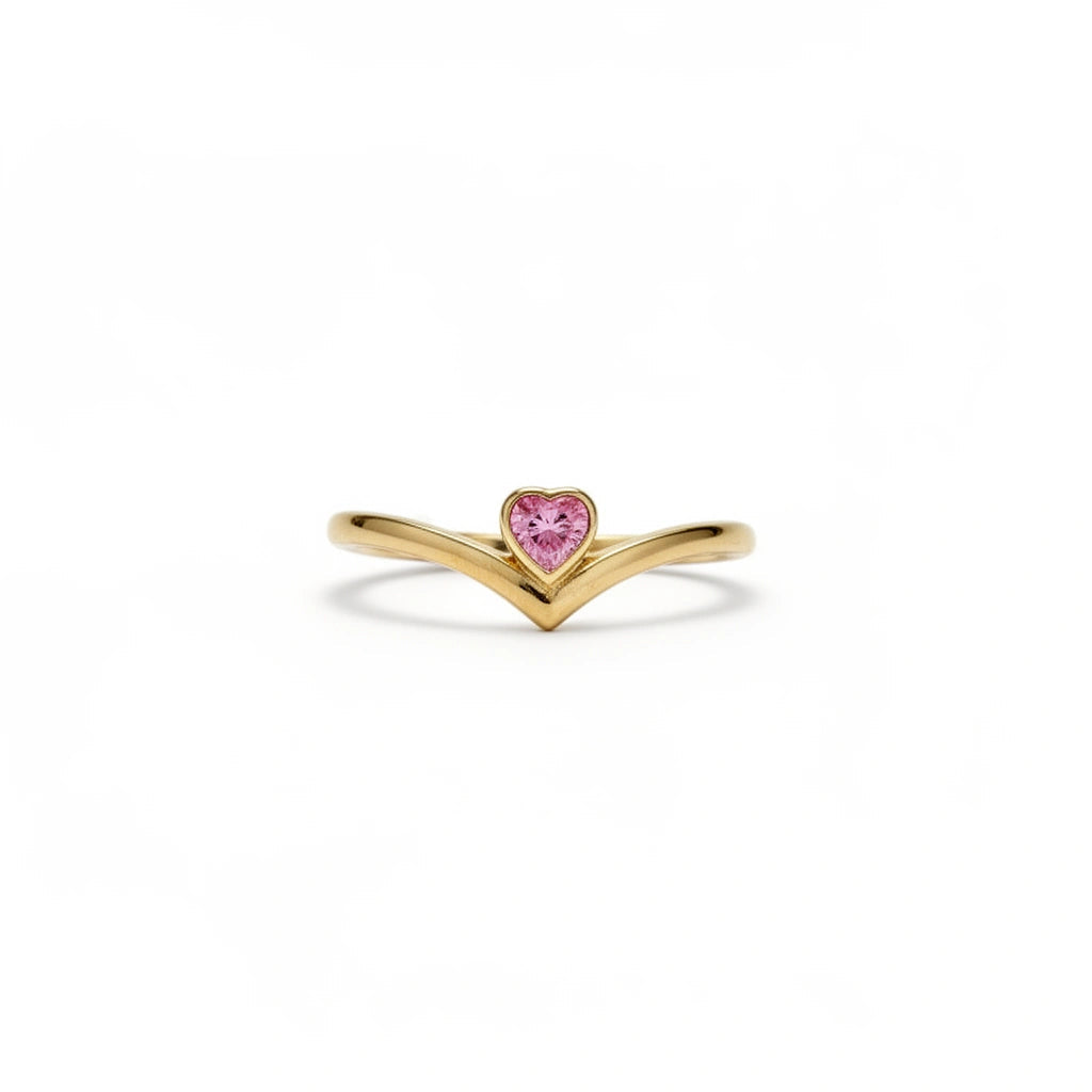 Anillo de pico corazón rosa 10k