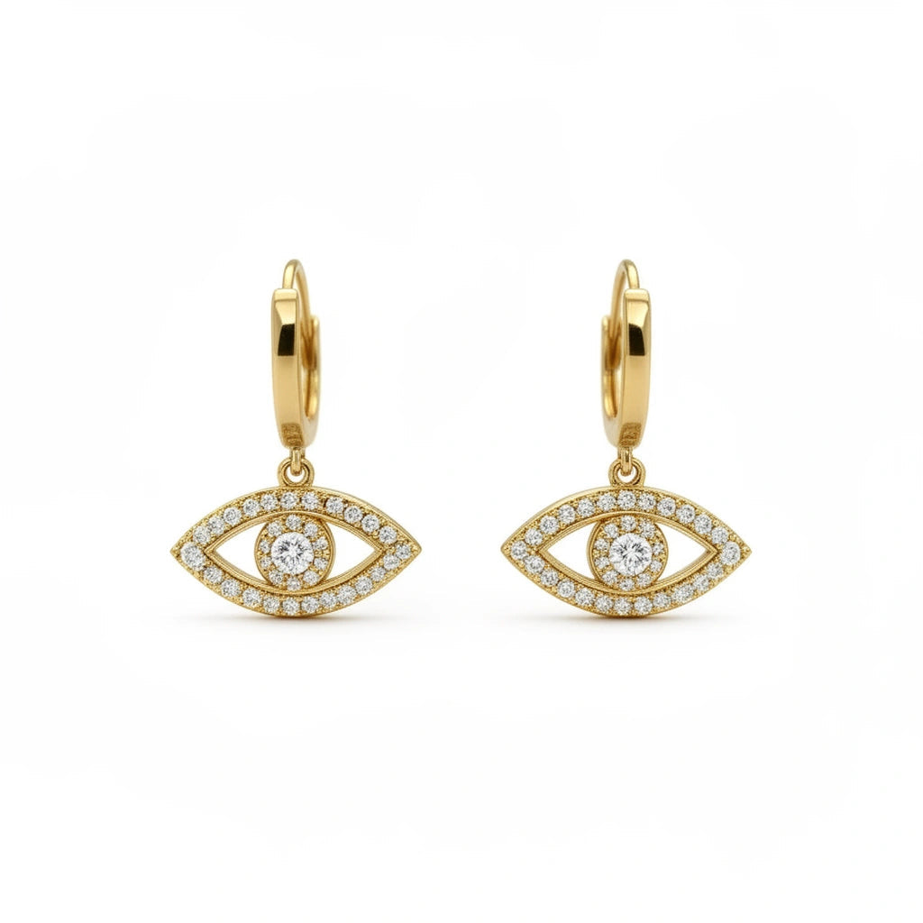 Argollas con ojo turco colgante 14k