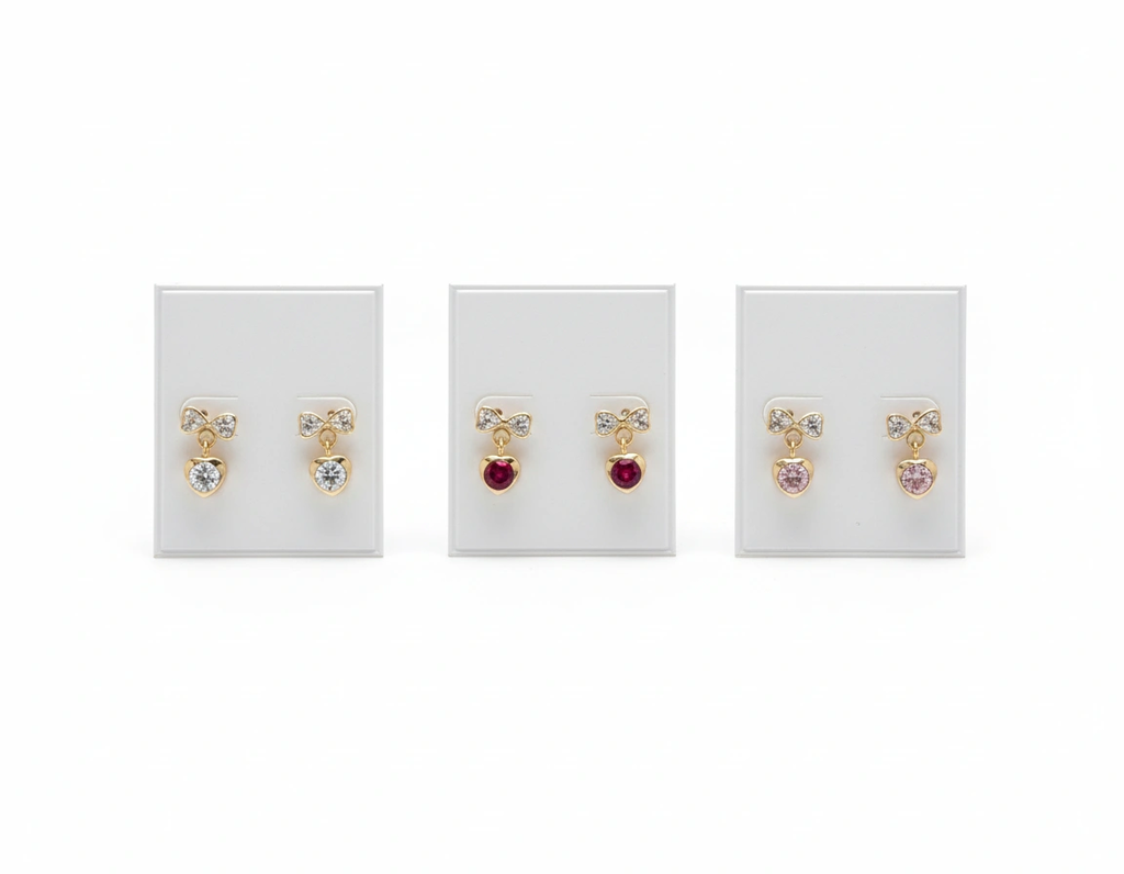 aretes corazon colgante  14k - rosado