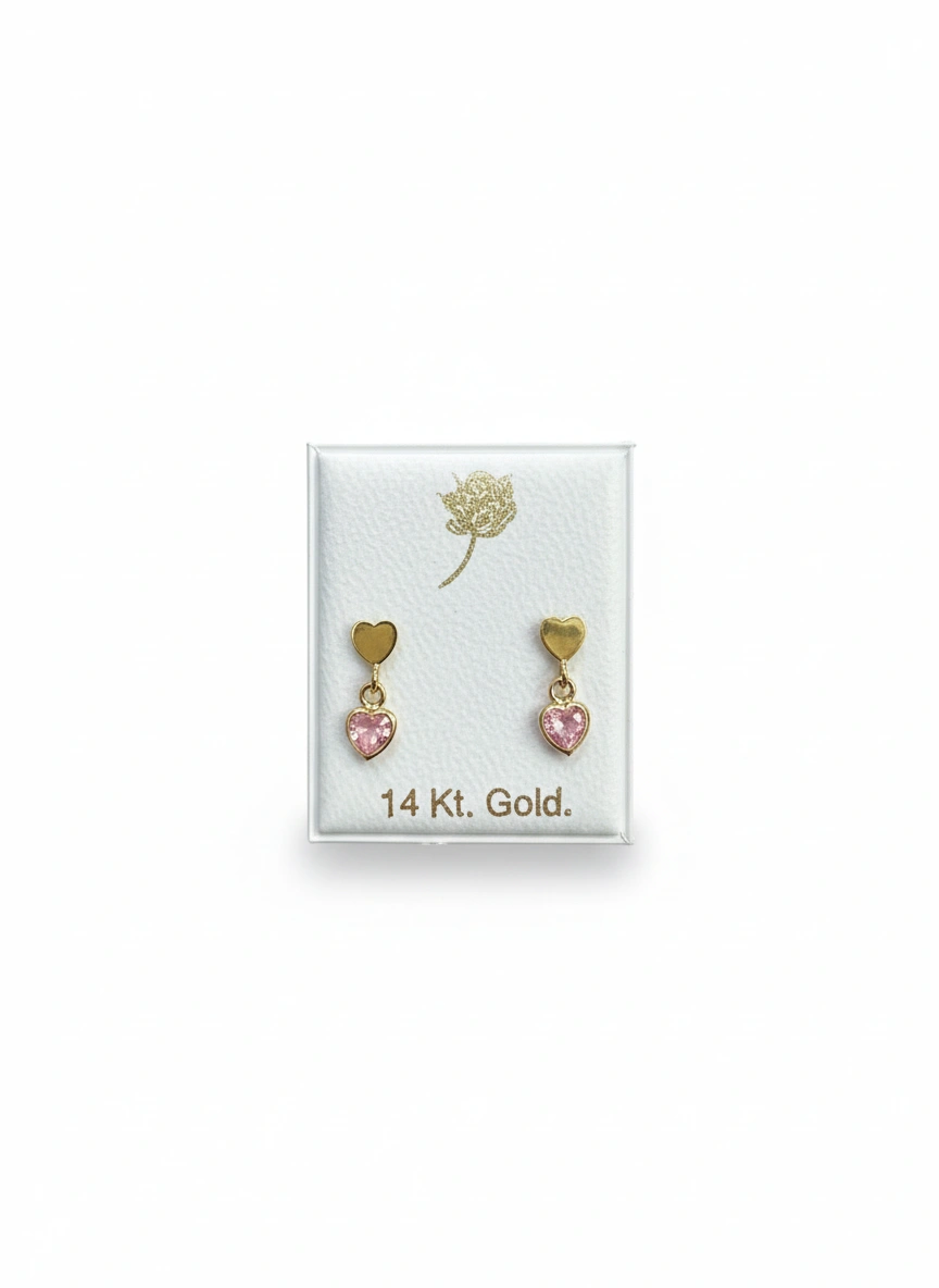 Aretes de corazón colgante  14K