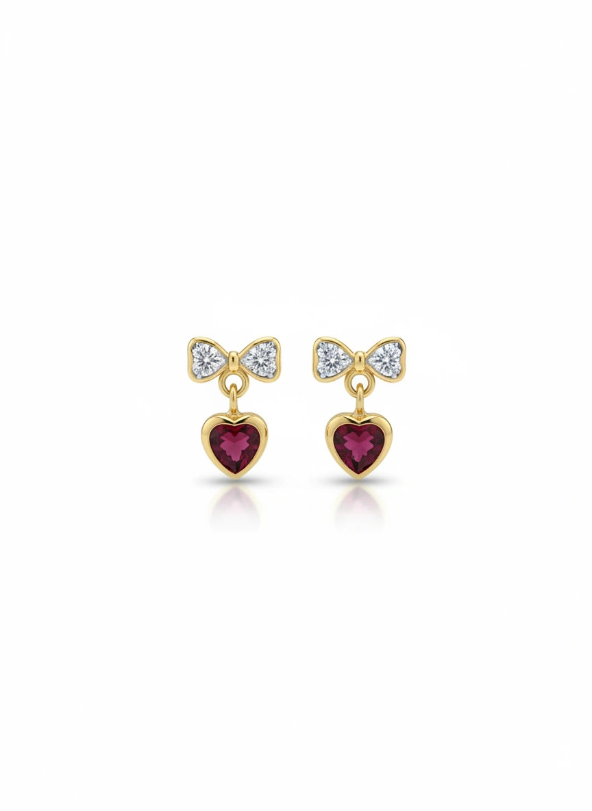 aretes corazon colgante  14k - rosado