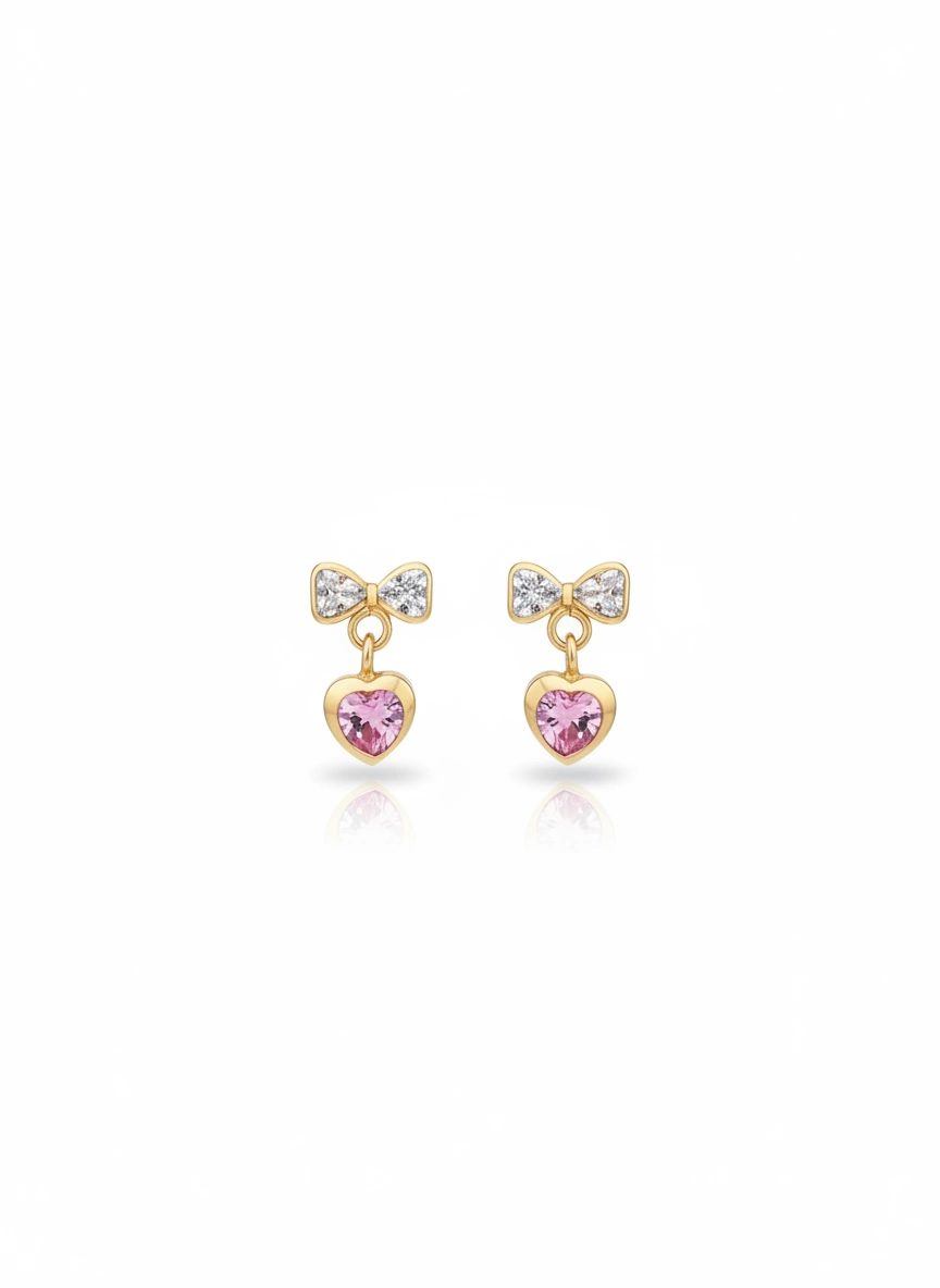 aretes corazon colgante  14k - rosado