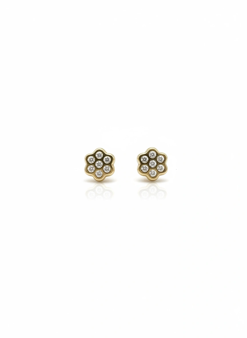 Aretes de flor con piedra 14k