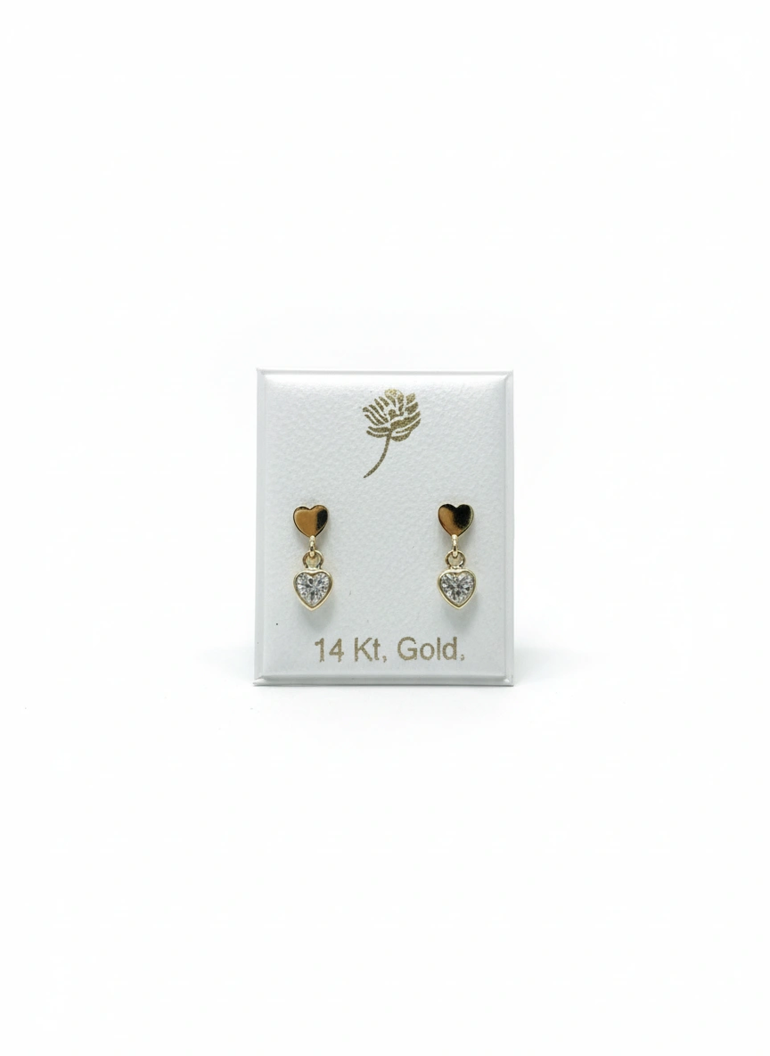Aretes de corazón colgante  14K