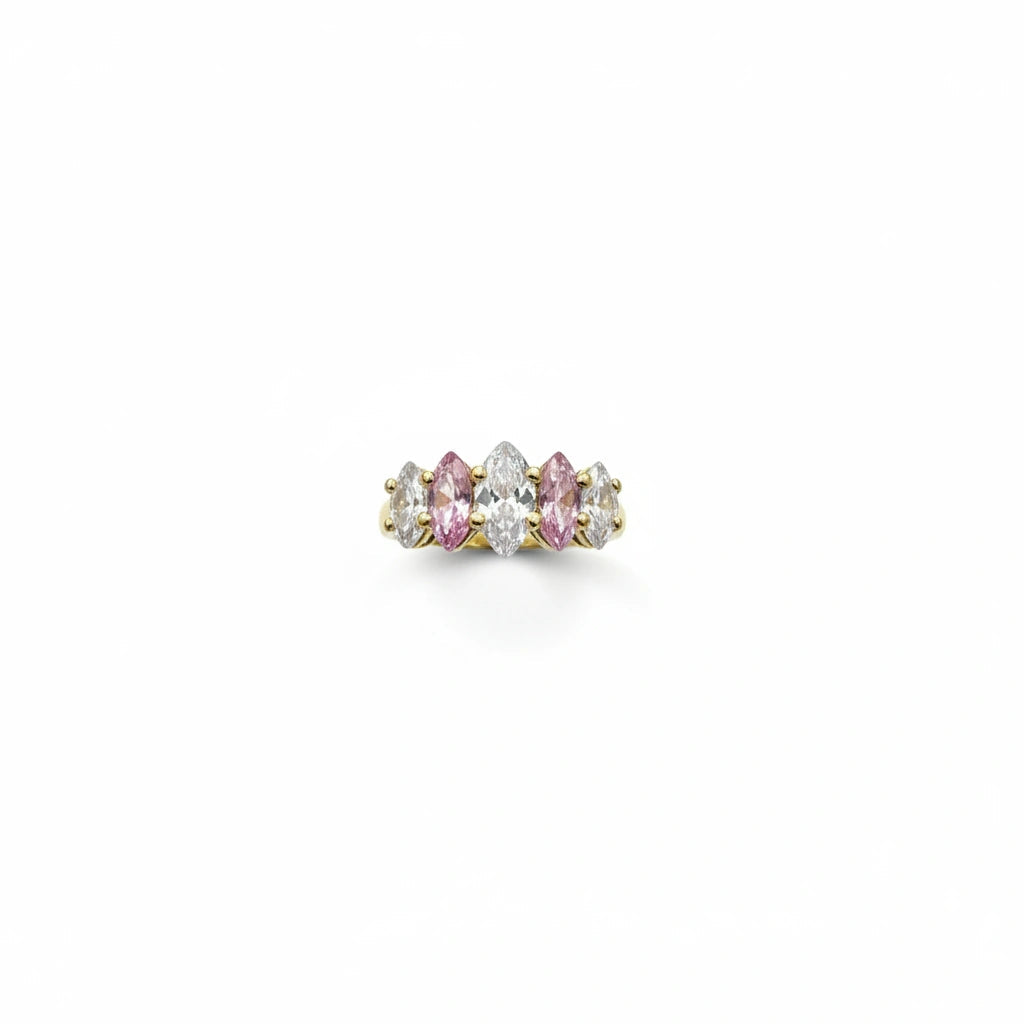 Anillo piedra rosa y blanca 14k