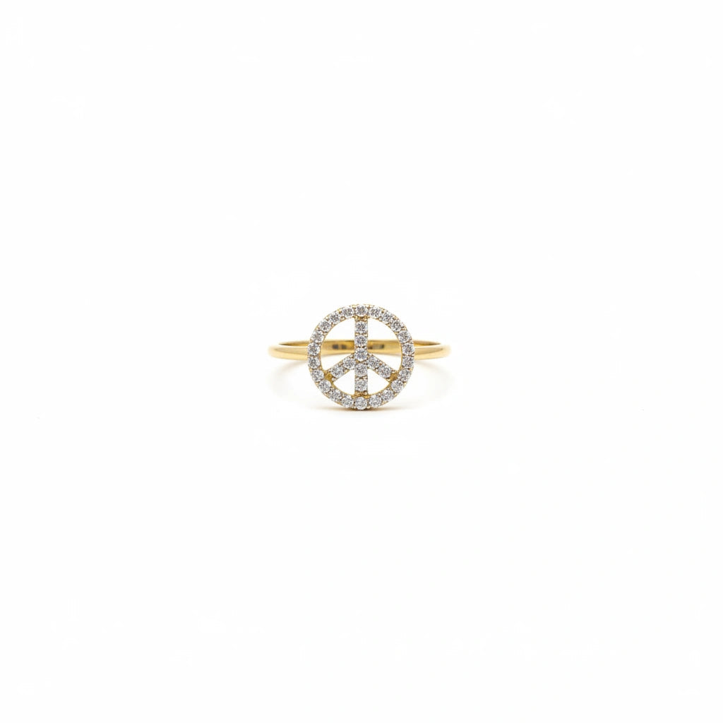 Anillo símbolo de la paz sirconia 14k