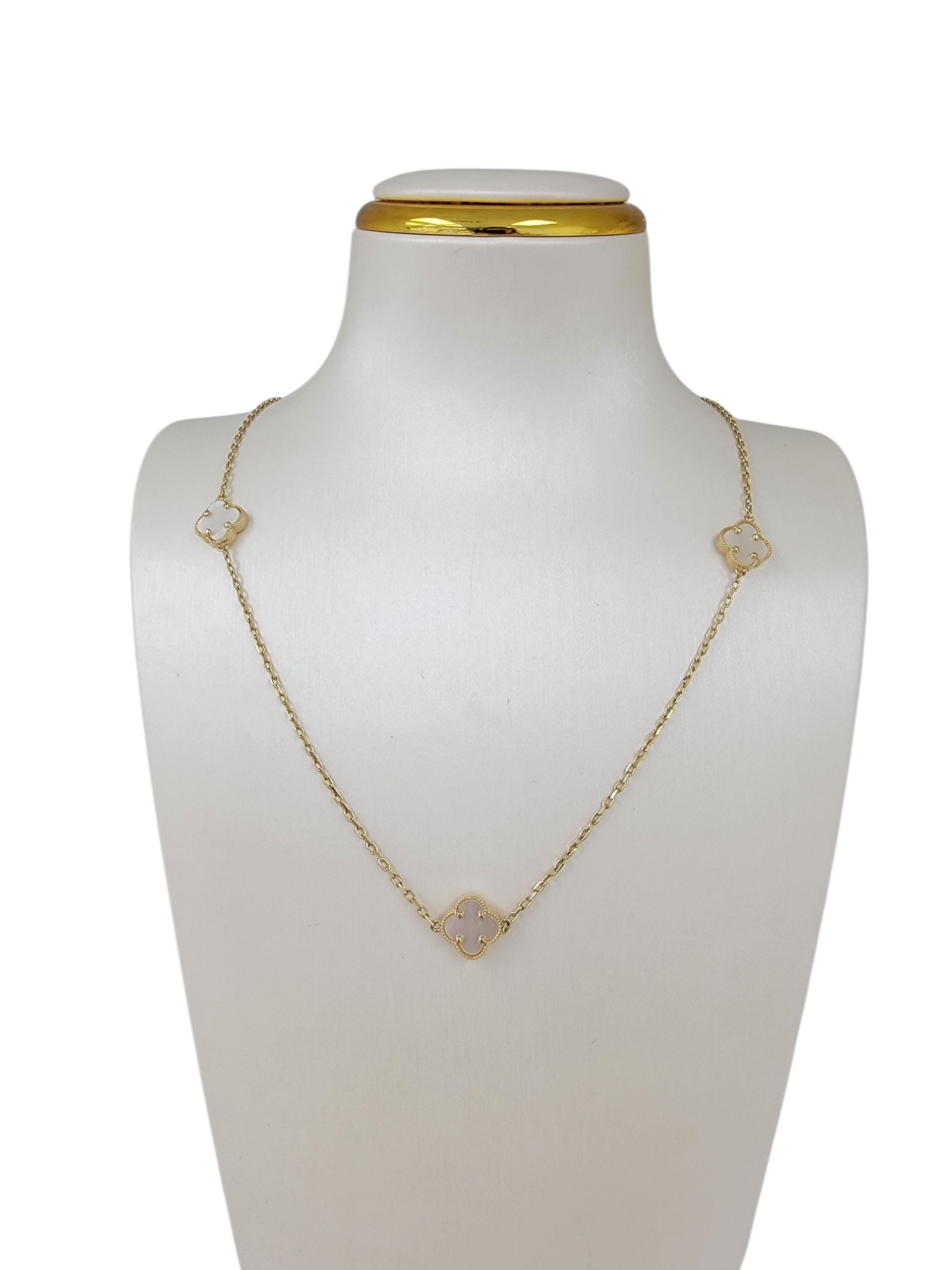 Cadena de clover 3 flores blanco 14K