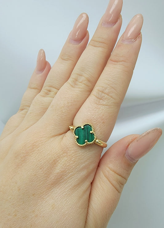 Anillo clover reversible a verde 14k