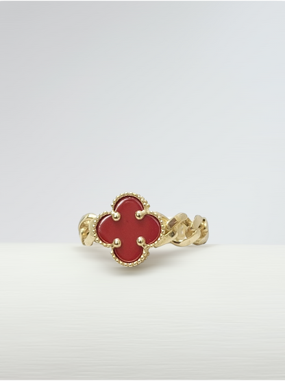 Anillo clover rojo 14k