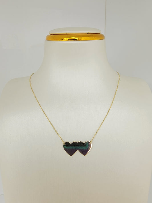 Cadena de dijes de dos corazones 14k