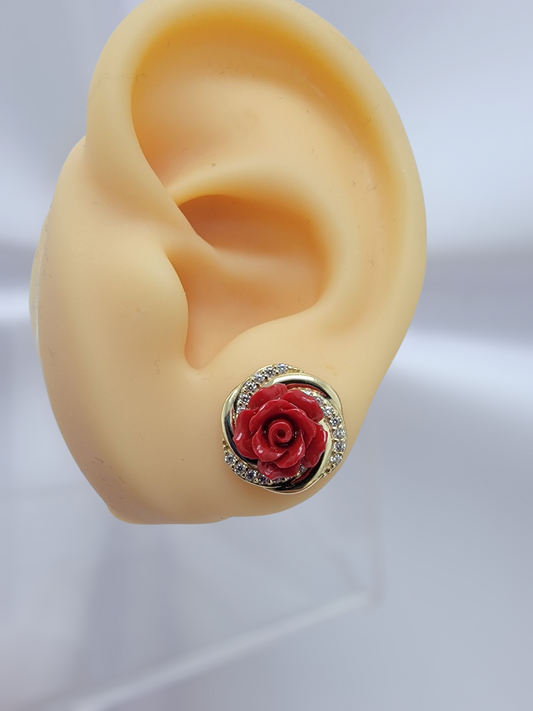 Aretes de rosa  14k