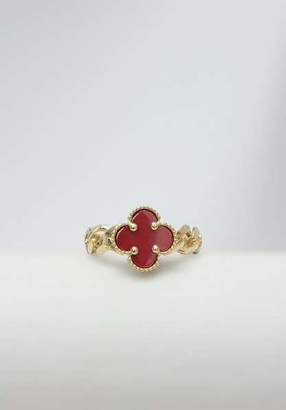 Anillo clover rojo 14k