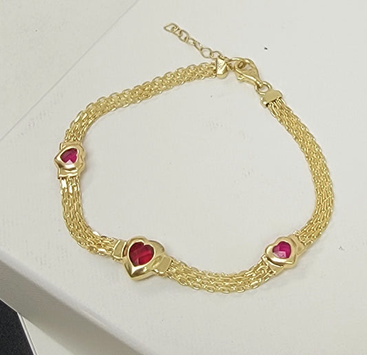 Pulsera 3 corazón con piedra rosa