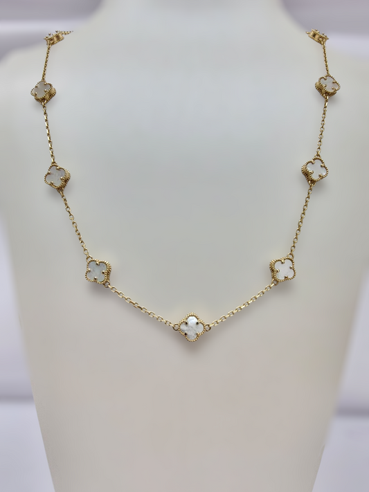 Cadena de clover blanco pequeño 14k size 18